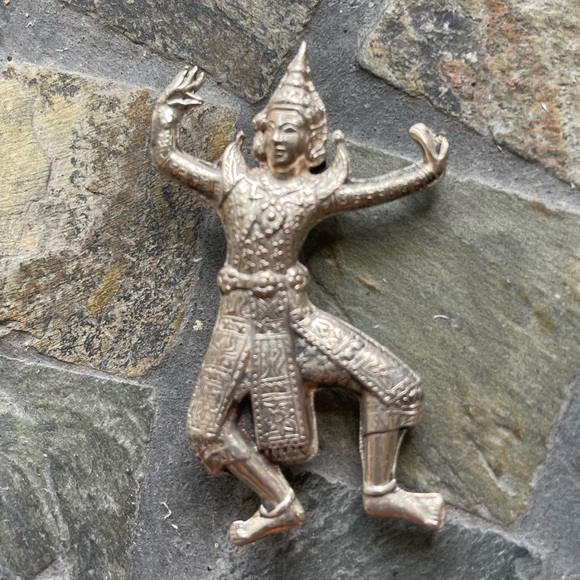 Sterling Silver VTG Siam Hindu God Pin Brooch